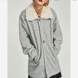 NWT Zara Faux Shearling collar sweater coat